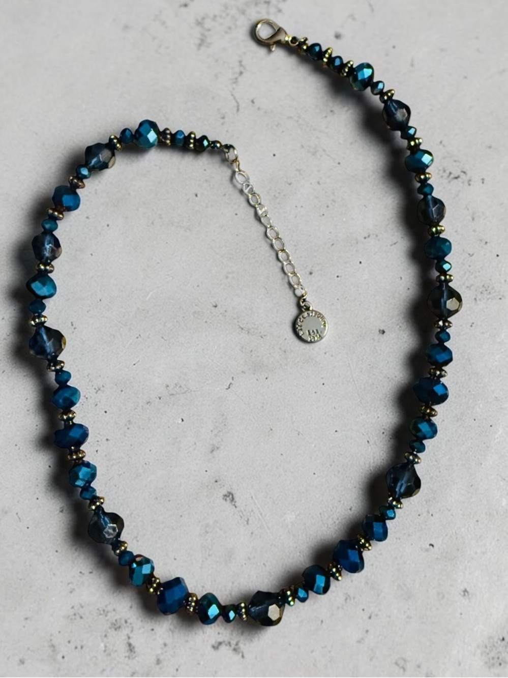 Liz Claiborne Blue Faceted Crystal and Hematite Strand Necklace